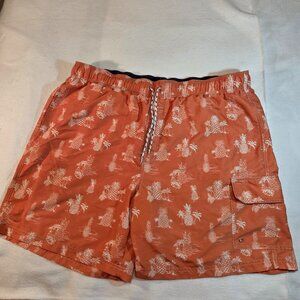 Men's Orange Tropical Print Drawstring Swim Trunks Shorts Size XXL 2XL (38)